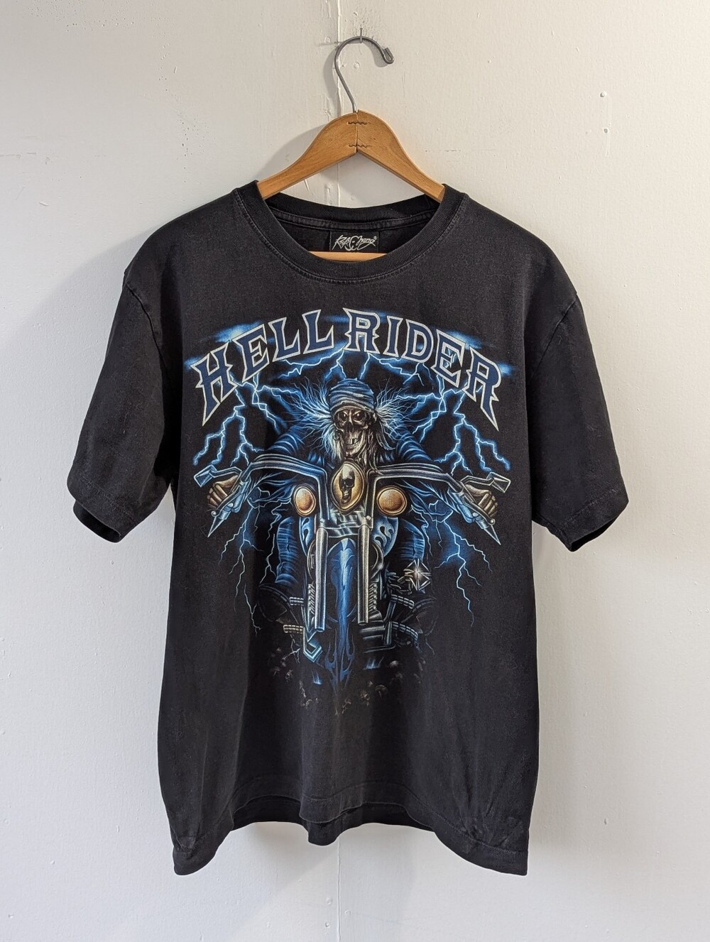 Rock Chang Hell Rider Graphic Lightning Motorcycle T-shirt Black Size Large